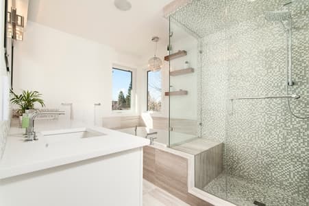 Shower tiles in modern bathroom